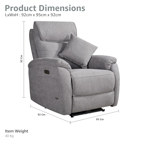 Image of Vero Relax 1-Seater Motorized Recliner Sofa - Dark Grey | Soft Breathable Fabric | Extra Back Support | Eucalyptus Wood Frame | Semi-Knockdown | 5-Year Warranty