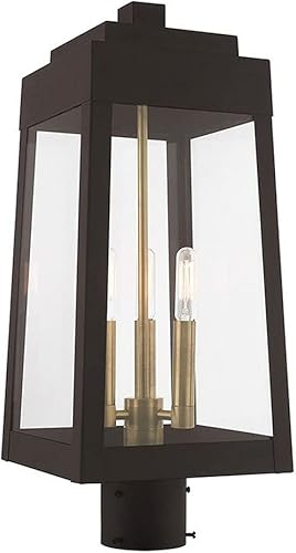 Miniatura 1 de Livex Lighting 20856-07 Oslo - Linterna de poste superior de tres luces para exteriores, acabado de bronce con cristal transparente de 20.38 pulgadas