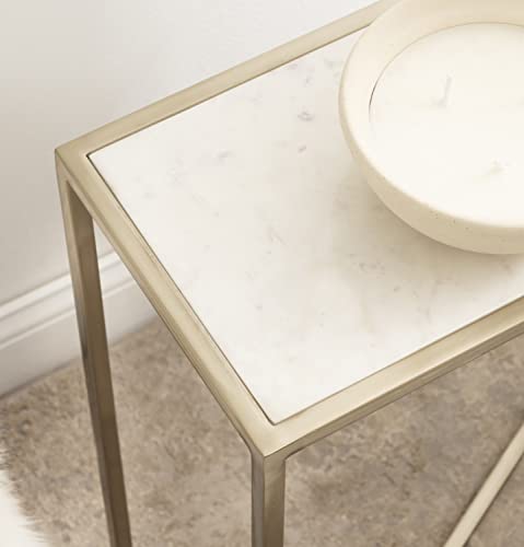 Kate and Laurel Jaspur Modern Slim Side Table, 16 x 8 x 24, White Marble and Gold, Decorative Glam Narrow End Table for Use as Narrow Bedroom Nightstand or Living Room Accent by Kate and Laurel - Image 3