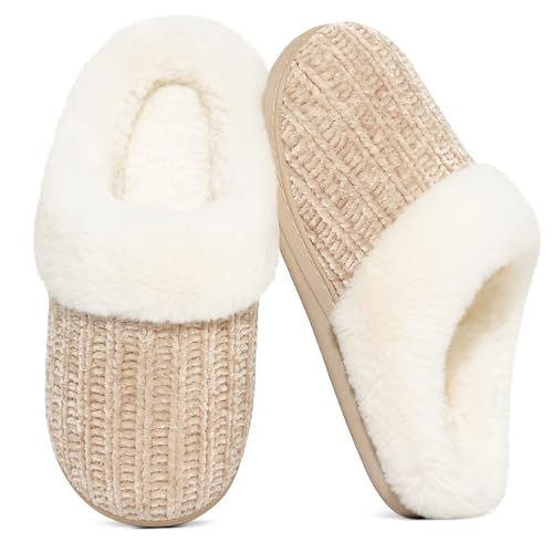 Image of Evshine Womens Slippers Cosy Warm Knit Memory Foam Shoes,Khaki,size 5-5.5