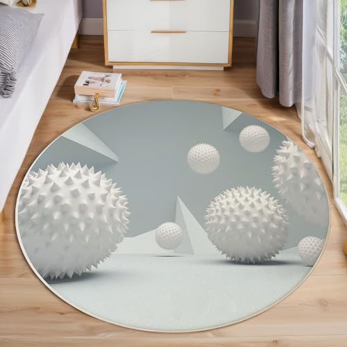 Tapis rond géométrie sphère pointe imprimé blanc style moderne - 5