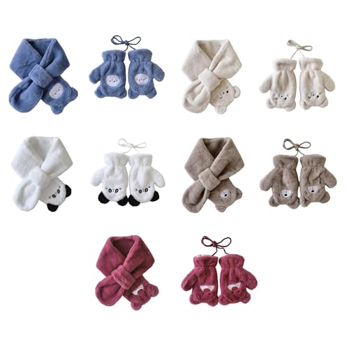 Korean Children's Gloves/Scarf 2024 Winter Cartoon Bear Neck Scarf/Integrated Full Finger Mitts For Boys Girls Kids Neckerc3