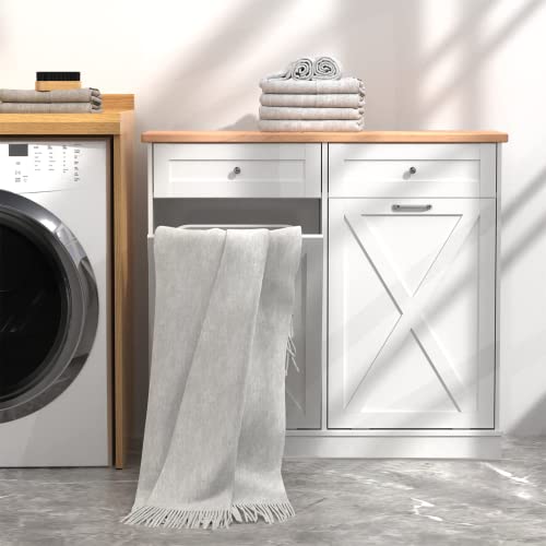 Betterhood Double Tilt Out Trash Cabinet Can Bin Kitchen 20 Gallon Wooden Free Standing Laundry Sorter,Recycling Cabinet with Hideaway Drawer, (White) - Thumbnail 4