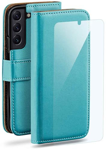 Housse Samsung Galaxy S22 Plus étui protection cuir turquoise avec support