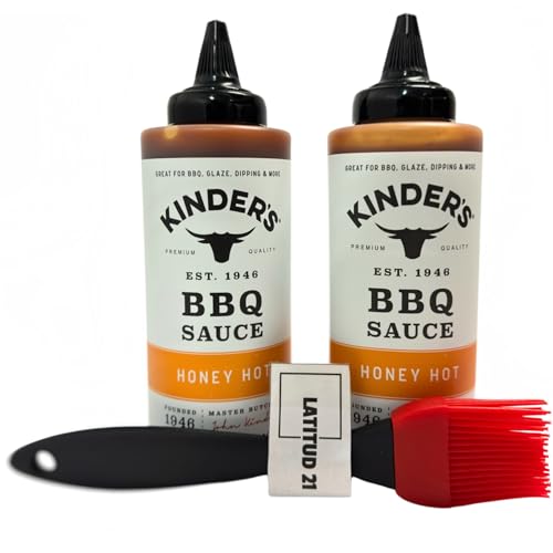 Kinder's Honey Hot BBQ Sauce, 2-pack (15.5 OZ each) With L21 8" Silicone Heat Resistant Baking Basting with Red Brush. image 4