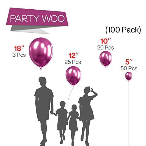 Image of PartyWoo Metallic Hot Pink Balloons 100pcs Different Sizes of 18 12 10 5 Inch Chorme Dark Pink Magenta Fuchsia Balloon Arch Kit Garland for Wedding Birthday Baby Shower Party Decorations Pink-G114