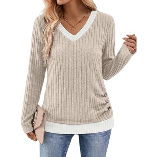 Womens Lightweight Sweaters Slim Color Block Cute Ribbed Knit Work Shirts - image 6