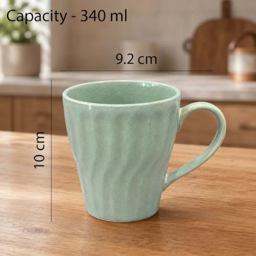 Image of The Earth Store Green Artisan Wave Coffee Mug - 340ML Ceramic Coffee Mugs Set of 4 | Microwave & Dishwasher Safe Mugs for Gift | Home | Office | Restaurant | Daily Use Tea Mug