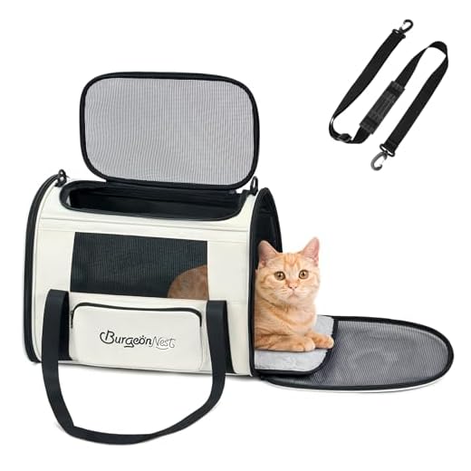 BurgeonNest Cat Carrier for Large Cats 20 lbs,Medium Pet Under 25 lbs,2 Puppy and Small Dogs with Unique Side Bag,Top Load Pet Carrier Soft-Sided Escape Proof with 4 Ventilated Windows