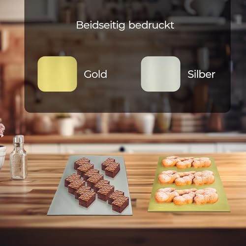 KITCHENDREAM Cake Board Set, Kuchenplatte, Eckig, Gold und Silber, 3 mm dicke Pappe… – Ansicht 2
