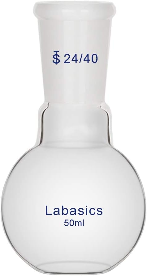 - Labasics Glass 50ml Single Neck Flat Bottom Boiling Flask, with 24/40 Standard Taper Outer Joint, 50ml