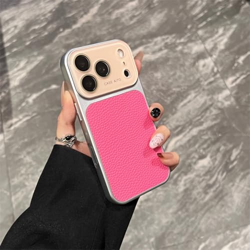 Coque iPhone 16 Pro Max cuir de luxe rouge rose et étui de téléphone rigide avec protection photo