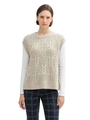 TOM TAILOR Damen Pullunder mit Zopfmuster,25955 - Dusty beige Melange, XS
