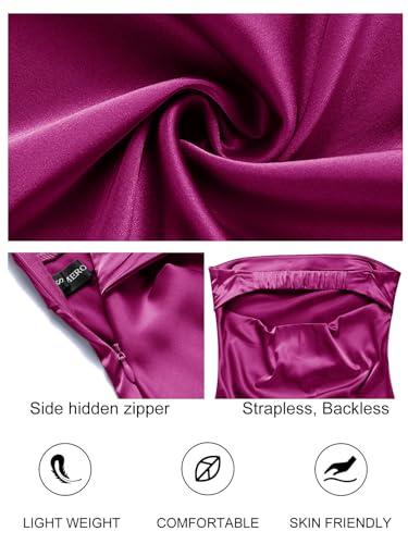 Image of MEROKEETY Women's Summer Satin Strapless Bodycon Dress 2026 Backless Tube Wedding Guest Cocktail Formal Party Maxi Dresses