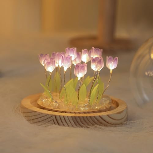 Image of Pretty Purple Tulips Lamps Flower Night Light Cute Bedroom Decor Unique Gifts for Women - Battery Powered (not Included)