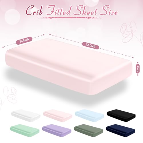 Image of Entisn 28x52 Satin Fitted Crib Sheet 2 Pack, Baby Pink and Light Purple | 8-Inch Deep Pocket Snug Fit, Silky Satin Protects Hair And Skin, No-Slip Reinforced Edges, Machine Washable Fade-Resistant