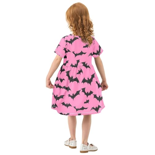 Short Sleeve Girl's Dress Hallowmas Bats Print Knee high, Quick Dry Moisture-Wicking Sizes 2T4