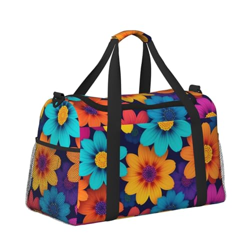 Abstract Style Colorful Flowers Print Travel Duffle Bag - Foldable Personal Item Travel Bag for Women & Men,13x10.2x19.73