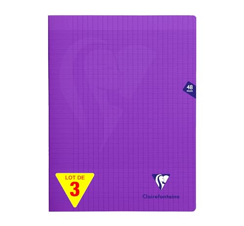 Clairefontaine 373311AMZC Un lot de 3 Cahiers Agrafés Mimesys - 24x32 cm - 48 Pages Grands Carreaux - 90 g - Couverture Polypro - Couleur Violet