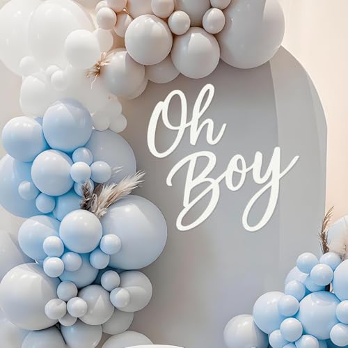 MASTRON Oh Boy Sign for Baby Shower Backdrop - Felt Oh Boy Sign Party Banner Baby Shower Decorations 1st Birthday Party Photography Background - White