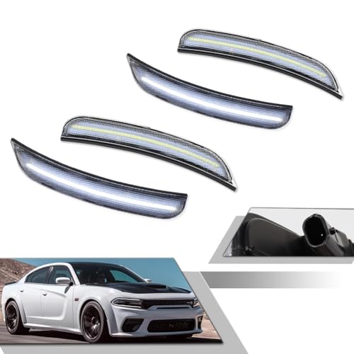 GTINTHEBOX for 2015 2016 2017 2018 2019 2020 2021 2022 2023 Dodge Charger Front Rear Side Marker Lights Clear Lens White LED Lamp by GTINTHEBOX - Used condition - US$26.36
