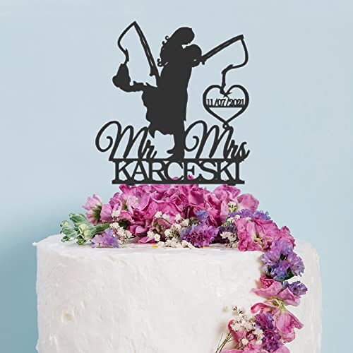 Utf4C Personalized Fishing Wedding Cake Topper, Mr And Mrs Cake Topper, Cake Topper Wedding Bride And Groom, Customize Wedding Cake Topper, Hooked For Life, Acrylic Cake Topper, Unique Cake Insert #TOP3