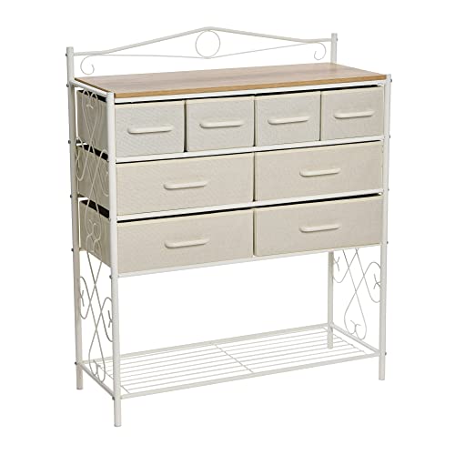 Household Essentials Victorian Style 8-Drawer and Bottom Shoe Shelf Storage Organizer Unit, White and Coastal Oak Color