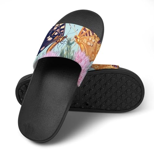 Butterflies And Thistle Flower Shower Slippers for Women Men Casual Non-Slip Slide Sandals Beach Bathroom Shoes4
