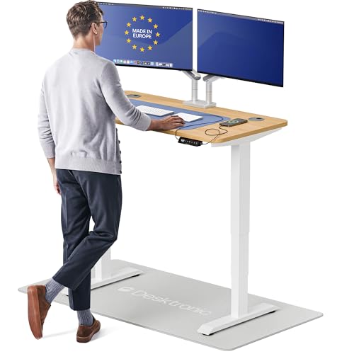 Image of Desktronic HomePro Standing Desk 48x24 - Made in Europe, Ergonomic Sit Stand Home Office Desk, Electric Height Adjustable, Dual Motor, USB & USB-C Charging, Wobble-Free, Touchscreen, 3 Memory Presets