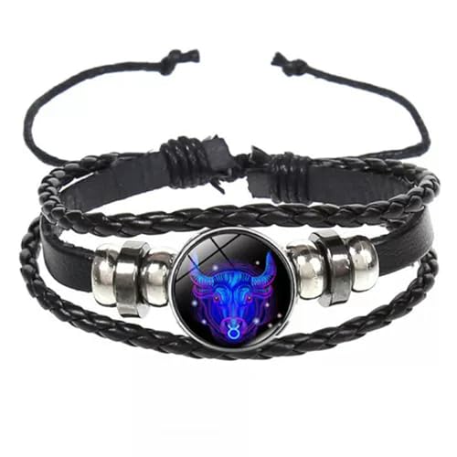 Zodiac Signs Spirit Bracelet,Adjustable 12Constellation Zodiac Leather Bracelets