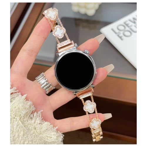 Bling Charms Bracelet Metal Watch Band Compatible with Garmin Venu 3S/Venu 4 41mm/Venu 2S/Vivoactive 4S/Vivomove 3S/Forerunner 255S/Forerunner 265S for Women (Rosegold White Flower)
