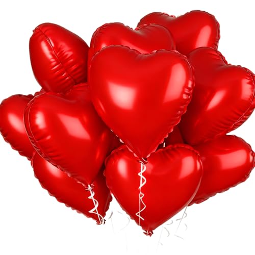 Lot de 10 ballons rouges en forme de cœur, en aluminium, pour mariage, fête d'anniversaire, mariage, fiançailles, Saint-Valentin, fête (45,7 cm)