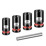 Upenjok 5-Piece 1/2' Drive Lug Nut Remover Tool Set - Bolt Extractor Socket Kit for Stripped & Damaged Nuts (17/19/21/22mm) with Removal Pilot