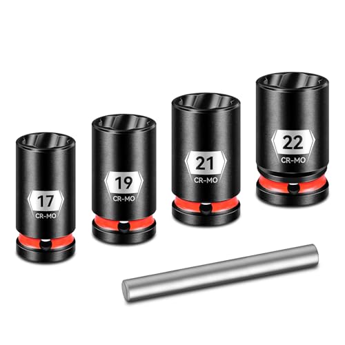 Upenjok 5-Piece 1/2 Drive Lug Nut Remover Tool Set - Bolt Extractor Socket Kit for Stripped & Damaged Nuts (17/19/21/22mm) with Removal Pilot