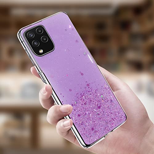 Image of VONZEE Glitter Case Compatible with Samsung Galaxy M32 4G / M32 Prime / F22 4G, Non Moving Glitter Stars Cover Soft TPU + Hard PC Bumper Bling Cover for Women Girls Protective Shockproof (Purple)