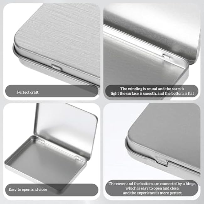 2 Pcs Rectangular Metal Tin Box with Lid 7.1 x 4.7 x 0.6 Portable Storage Box Containers Mini Silver Storage for Drawing Pin Candies Jewelry Crafts