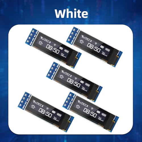 Image of 5 Pcs 0.91 Inch I2C OLED Display Module, 128x32 Pixel SSD1306 Luminous OLED Screen Board Compatible with Arduino Raspberry Pi ESP32 (White)