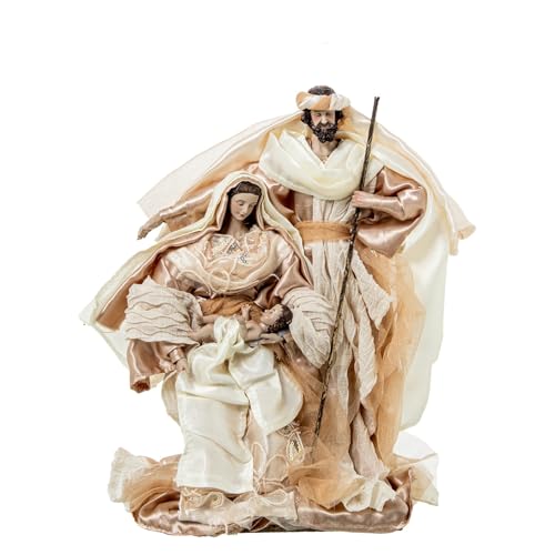 DRW Sagrada Familia de Resina y Tela en Blanco y Beige 10x31x23 cm