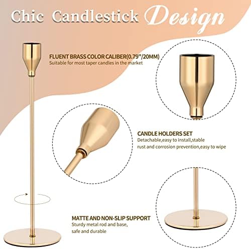 Set of 6 Gold Candlestick Holders for Taper Candles Gold Candle Holder Fits 3/4 inch Thick Taper Candles with Circle for Wedding Party Tabletop Decor Home Decor Candlelight Dinner