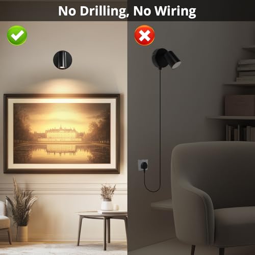 Image of TaoFiaCo Spotlight Indoor, Wireless Battery Operated with Remote,Uplight Indoor Down Light for Picture on Wall, Plant Spotlight Dimmable Timer, Ceiling Lights Painting for Trees Plant, Black 2 Pack