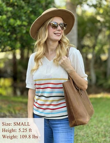 Zeagoo Womens Short Sleeve Sweaters Soft Casual V Neck Pullover Tops Lightweight Knit Sweater Blouse3