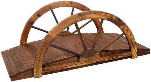 LuckyNote】3.3ft Wooden Garden Bridge Arc Footbridge with Half-Wheel Style Railings & Solid Fir Construction, Stained Wood 39.5x19.2x14.7 Inch, 330 lbs Weight Capacity
