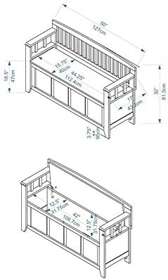 Miniatura 6 de Riverbay Furniture Banco de almacenamiento de madera para entrada con tapa abatible en nogal