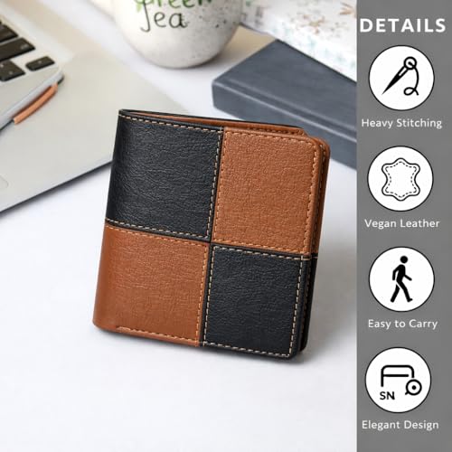 Image of VEMILIO Vegan Leather Wallet for Men & Women | 6 Card Slots | ID Window | Coin Pocket | 2 Hidden & 2 Currency Compartments | Durable Slim Bifold Purse (Dual Tone)