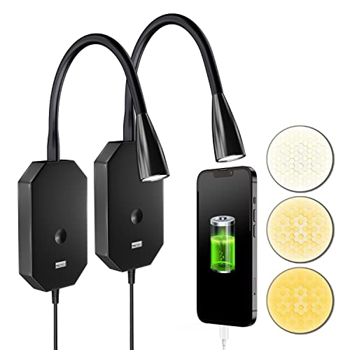 Adust Wall Mounted Reading Light for Bedside Bed Headboard, Touch Dimmable, 3 Color Temperature with USB Port, Gooseneck, Plug-in & No-Drilling Attach, 3000k, 4000k,6000k