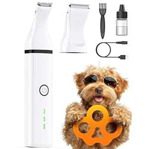oneisall Dog Paw Trimmer,Corldless Paw Trimmer for Dogs with Double Blades,Quiet 2 Speed Small Dog Grooming Clippers for Paws, Eyes, Ears, Face, Rump (White)