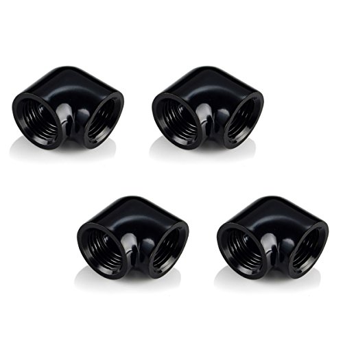 Bitspower Touchaqua G1/4" Female to Female Extender Fitting, 90Â° Angle, Glorious Black, 4-pack