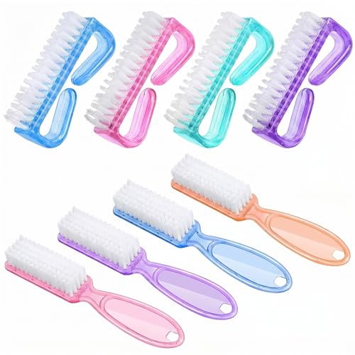 8 Pack Handle Grip Nail Brush, Nail Cleaning Brushes Set Pedicure Scrubbing Tool, Toes Fingernail Brush Scrub Cleaner Kit for Men and Women, Multicolor