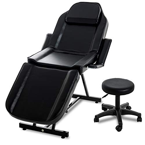 Nurxiovo 73 inches Convertible Massage Table w/Stool, Portable Commercial Salon SPA Beauty Facial Bed Tattoo Chair with Adjustable Removable Headrest Face Craddle Reversible Armrests Towel Holder