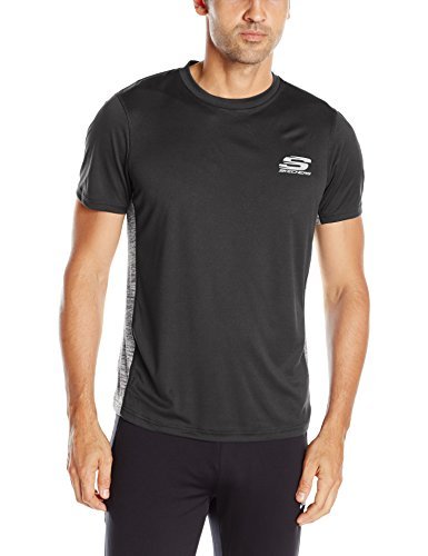 Skechers Men's Crew Neck Tee, Black/Grey Space Dye, Large